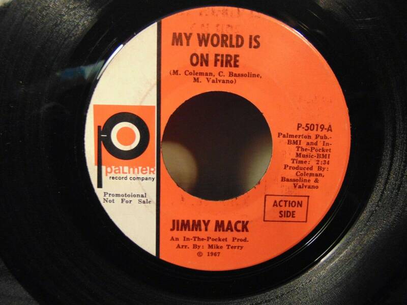 Jimmy Mack   my world is on fire   45 northern soul PROMO 1967 Palmer VG 