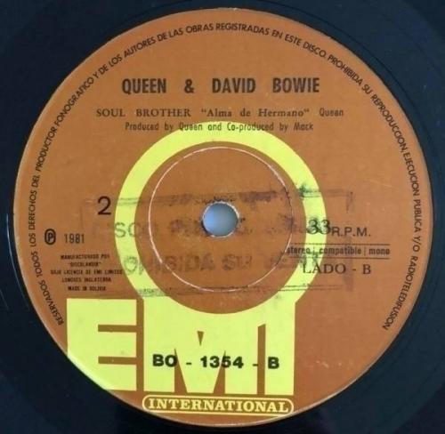 QUEEN and DAVID BOWIE   Under Pressure   Soul Brother   RARE BOLIVIA 7  PROMO