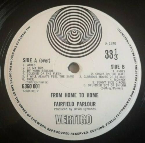 Fairfield parlour LP From home to home UK Vertigo swirl 1st press Top Psych     