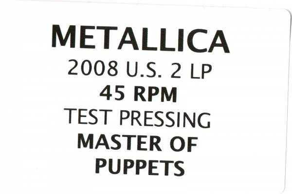 Metallica   Master of Puppets  2008 US White Label Test Pressing LP  45RPM  