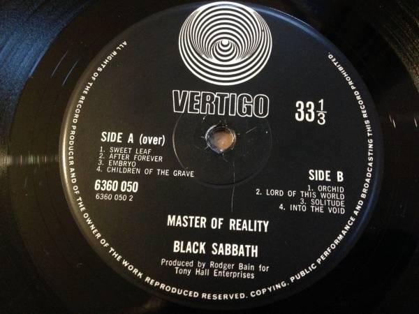 Black Sabbath LP Master of Reality UK Vertigo swirl 1st press   GENUINE POSTER