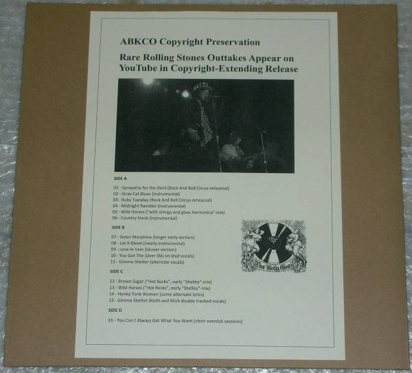 ROLLING STONES     ABKCO Copyright Preservation      Sessions UK 1968    69  2LP COLOR