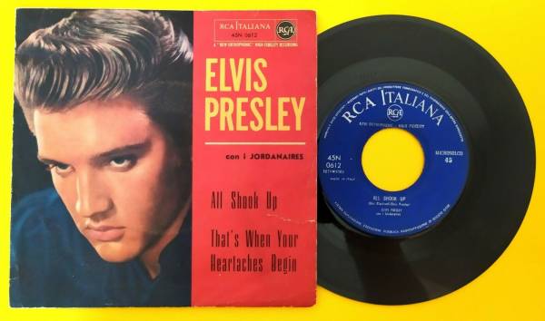 ELVIS PRESLEY  7    ITALY  45N 0612   ALL SHOOK UP   RARE RED COVER BLUE LABEL 