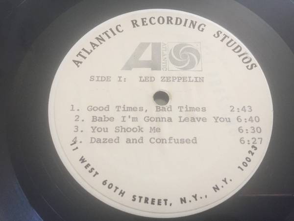 LED ZEPPELIN 1968 ADVANCE TEST PRESSING OF 1ST LP ATLANTIC RECORDING STUDIOS LP