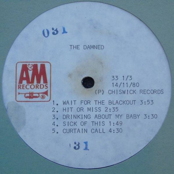THE DAMNED   VERY RARE 12  ACETATE  A M RECORDS  USA  VG  