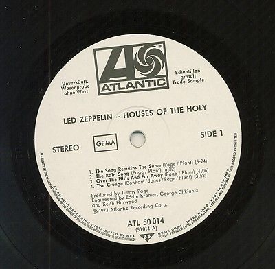 LED ZEPPELIN   ULTRA RARE 1973 PROMO LP   HOUSES OF THE HOLY   GERMANY ATL 50014
