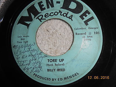 BILLY REED  TORE UP  1967 ORIG MEN DEL EXTREMELY RARE 45 7  45rpm FUNK BLUES VG 