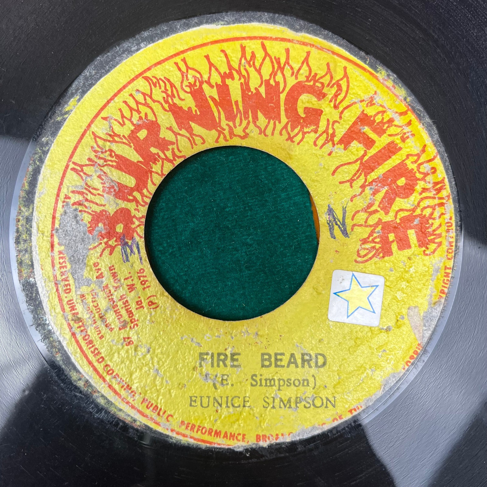 Eunice Simpson     Fire Beard 1976 Roots Reggae 7  45rpm Vinyl Record Vintage