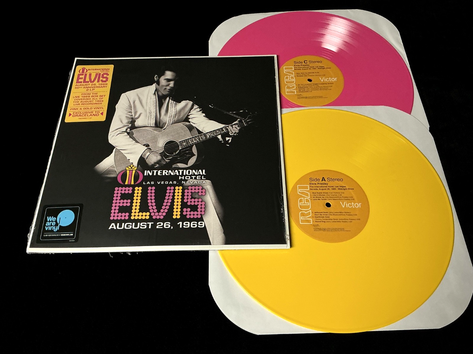 ELVIS PRESLEY 2LP INTERNATIONAL HOTEL PINK/GOLD VINYL HYPE STKR GRACELAND ONLY