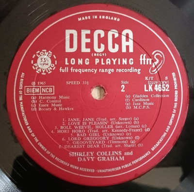 Shirley Collins Davy Graham LP Folk Roots New Routes UK Decca 1st Press EX LP  