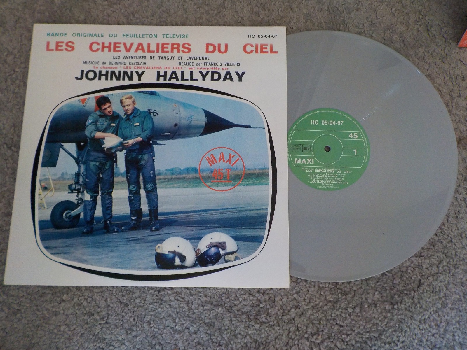 Johnny Hallyday LES CHEVALIERS DU CIEL MAXI 45 T  GRIS LP n  001/130