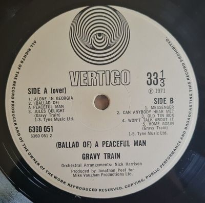 Gravy Train LP Ballad Of A Peaceful Man UK Vertigo Swirl 1st Press PROG TOPAUDIO