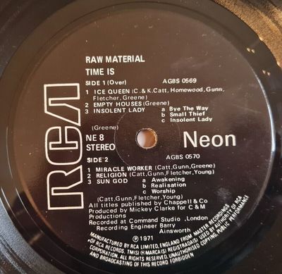 Raw Material LP Time Is UK RCA Neon 1st Press SUPERB AUDIO PROG MASTERPIECE   