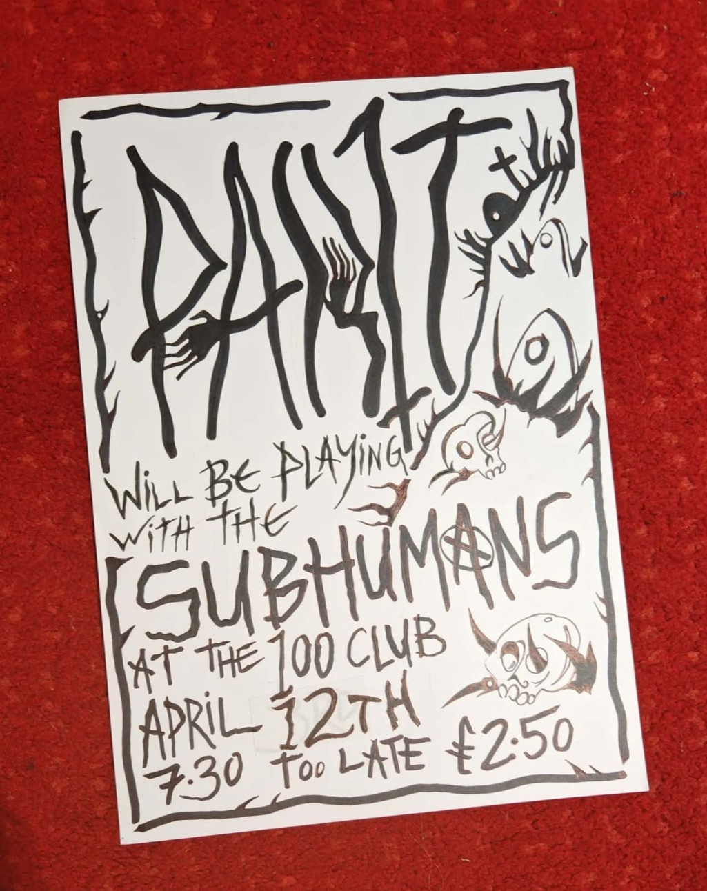 SUBHUMANS PART 1 ORIG.1983 HAND DRAWN POSTER rudimentary peni crass anarcho punk