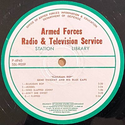 Gene Vincent Bluejean Bop AFRTS Armed Forces 16  radio transcription Rockabilly