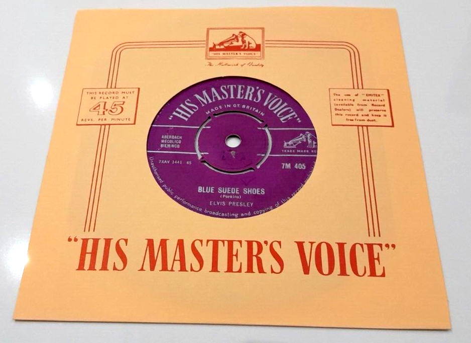 Elvis Presley's HMV SINGLE SILVER BLUE SUEDE SHOES 7M405 RARE