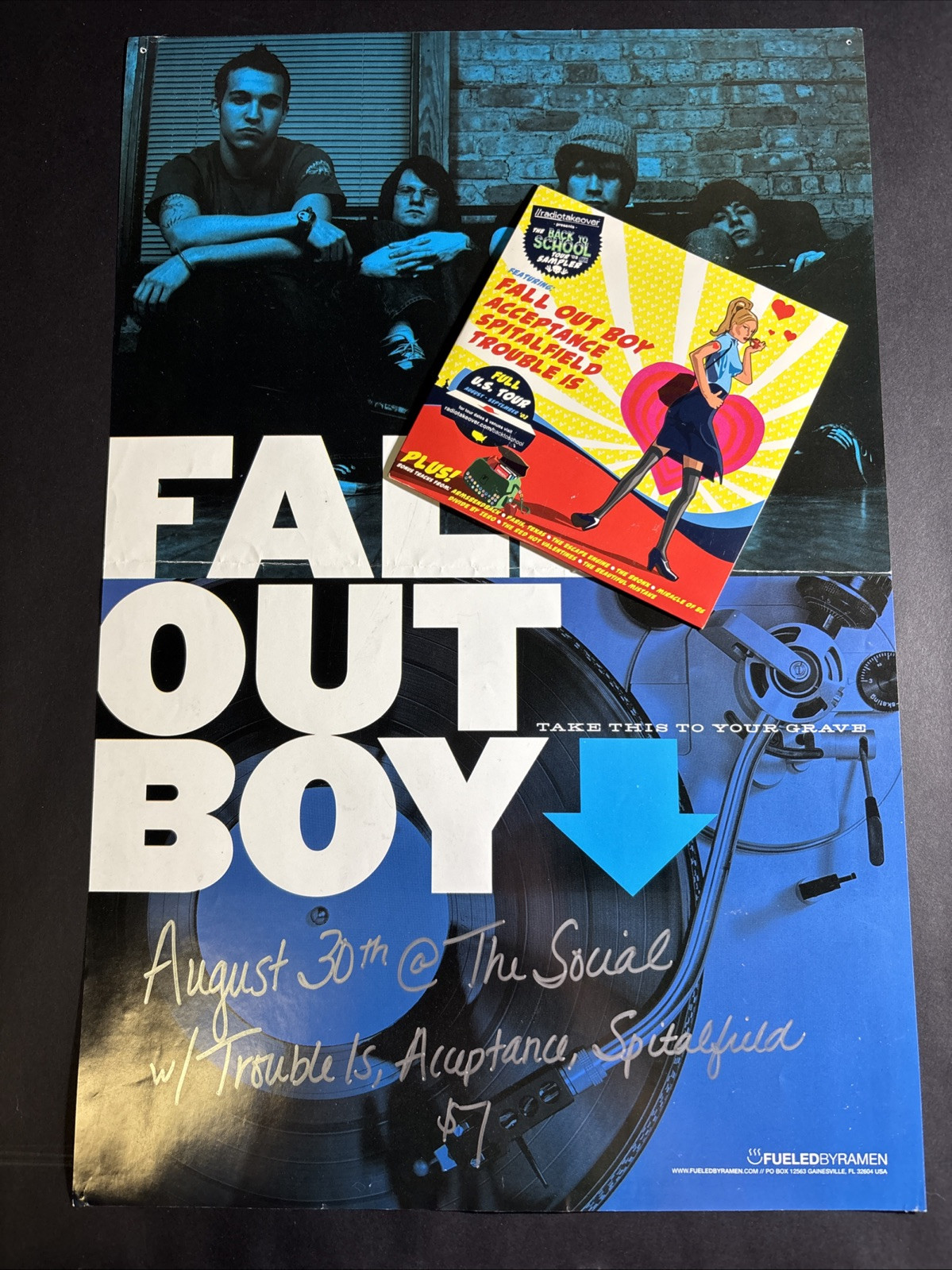 Fall Out Boy Poster and Sampler CD Acceptance Spitalfield Trouble Is RARE ITEM