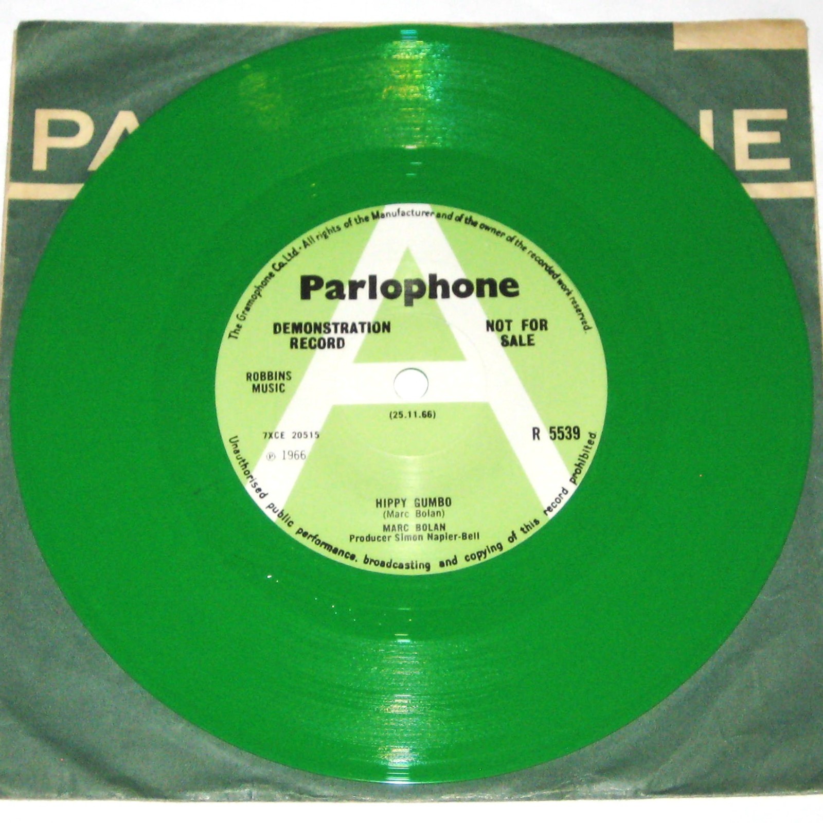 MARC BOLAN Hippy Gumbo 7  UK Green Vinyl Parlophone Psych 45 Promo Demo T.Rex
