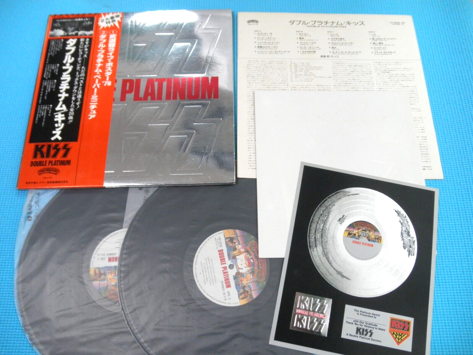 KISS 2LP Double Platinum 1st Press w/Poster, Platinum 1978 Japan VIP-9549/50 OBI