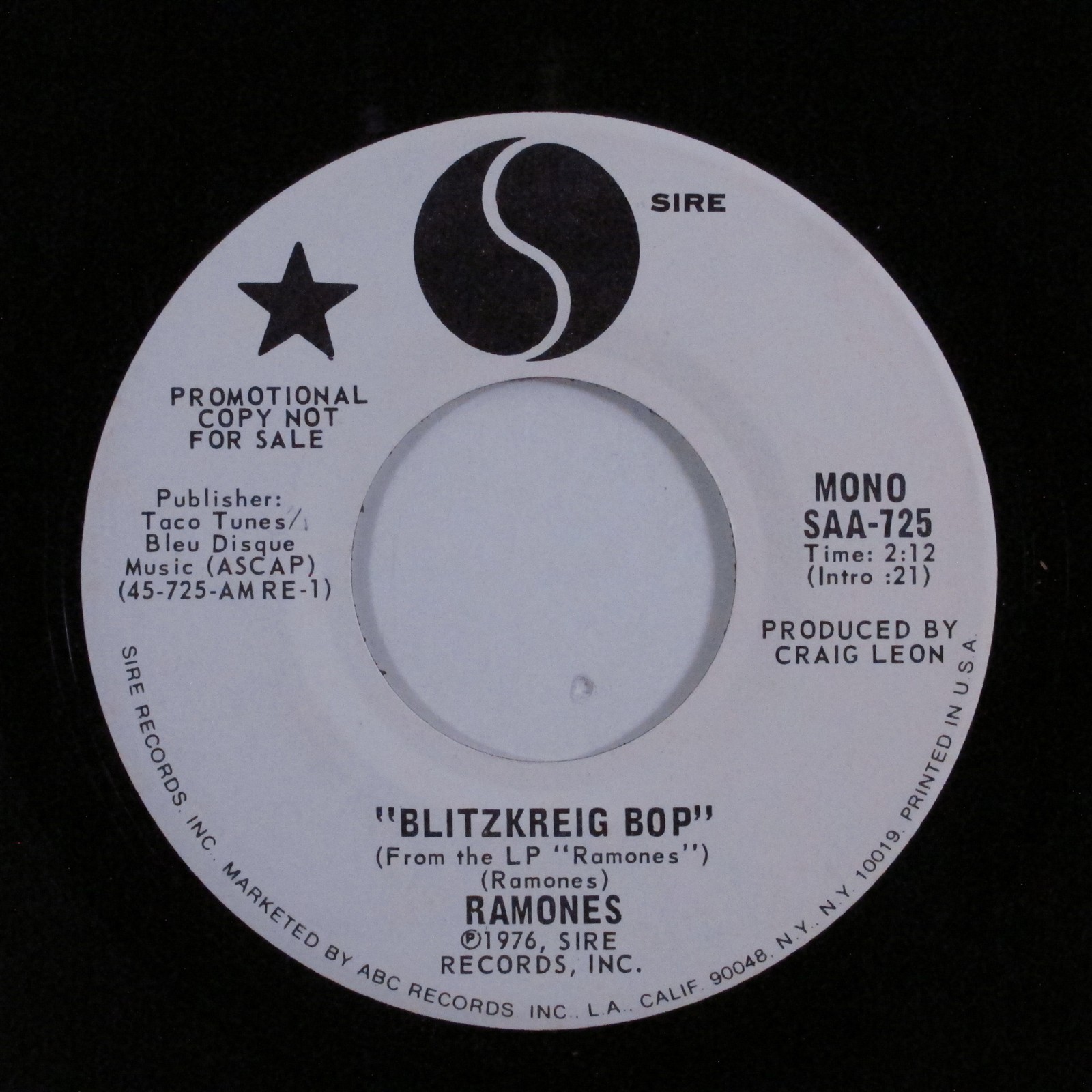 Punk 45 RAMONES Blitzkreig Bop SIRE VG   promo HEAR j