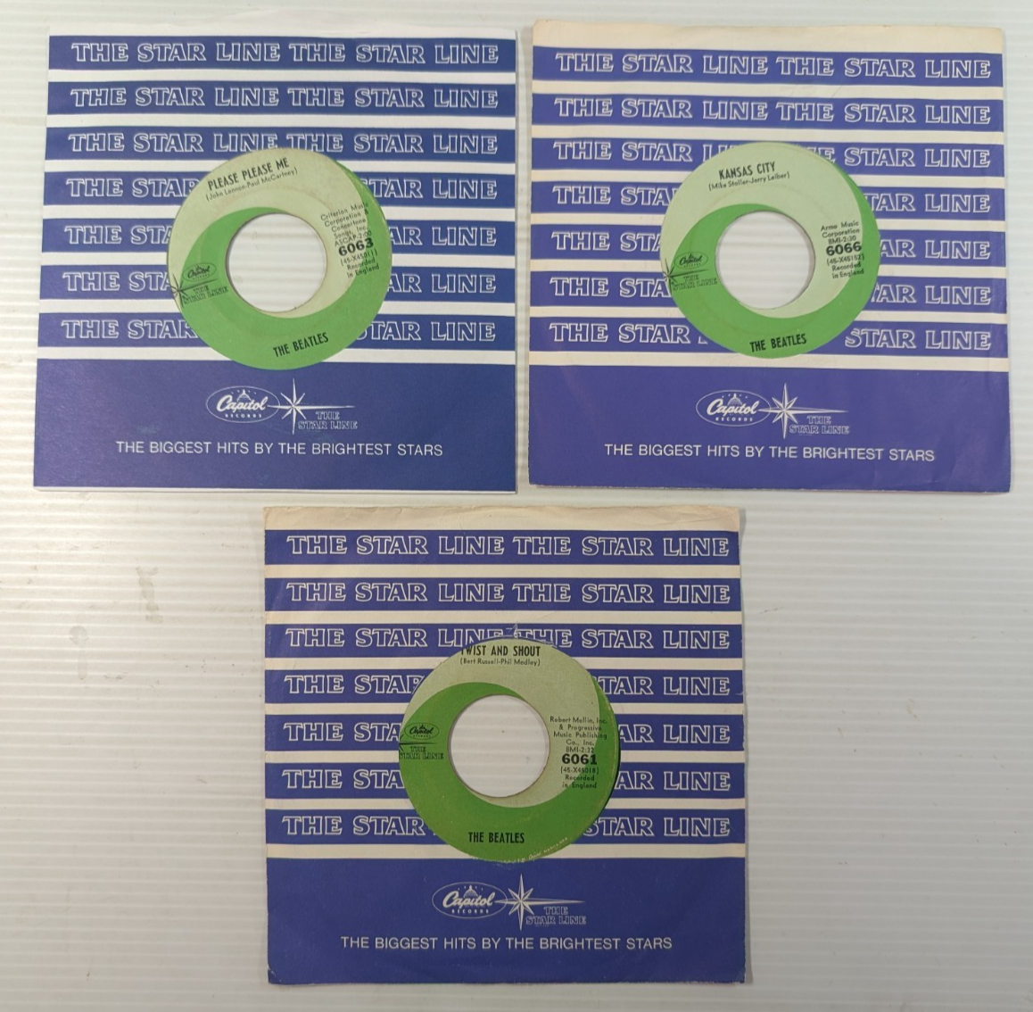 THE BEATLES set of 3 Green Label Star Line Series 7  records