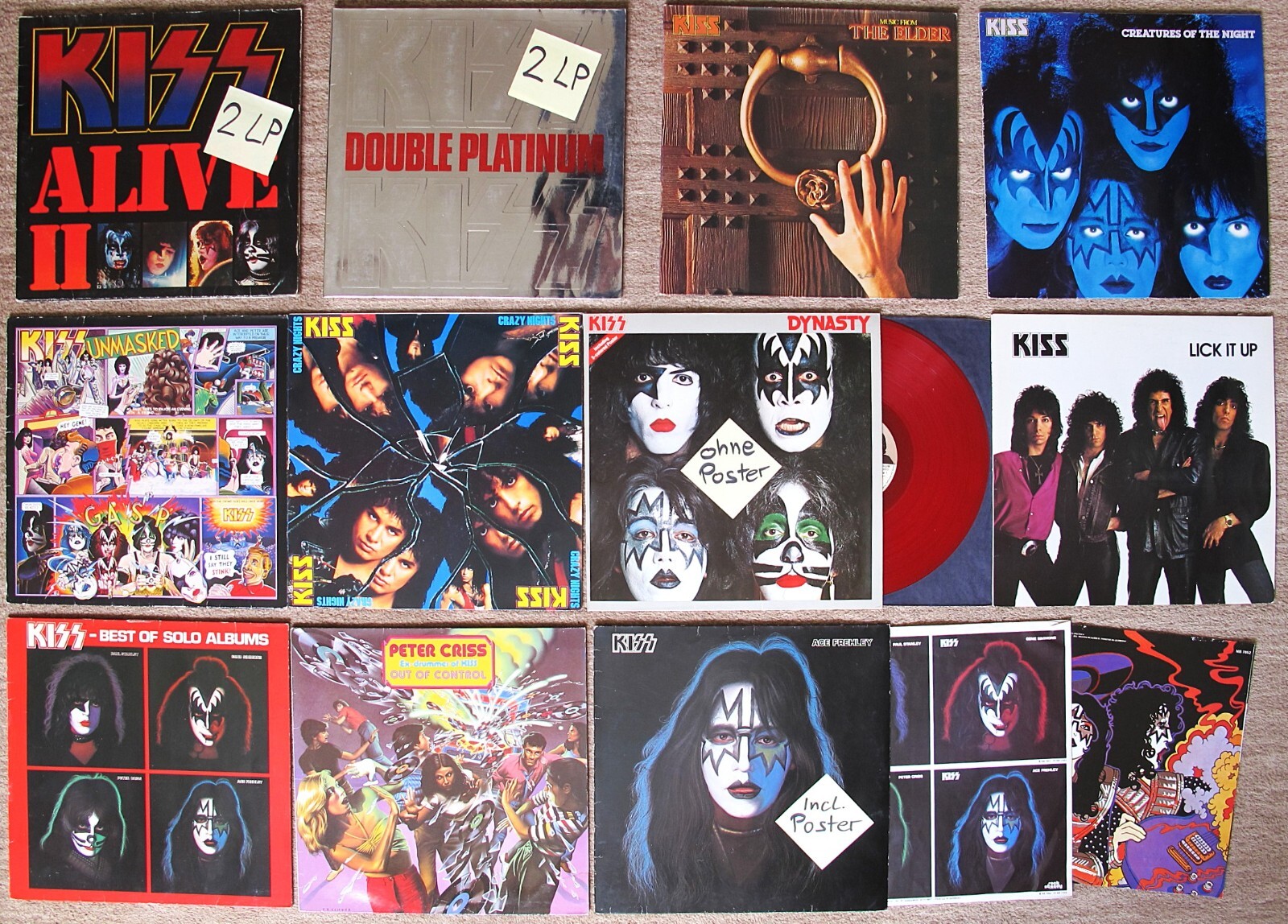 13 LP KISS  Elder Dynasty Solo Crazy It Night Double Unmasked II Criss  Vinyl:Ex