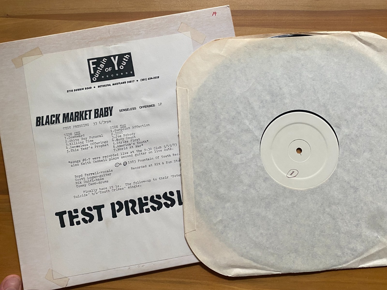 BLACK MARKET BABY  Senseless Offerings  LP TEST PRESSING 1983 DC Hardcore Punk
