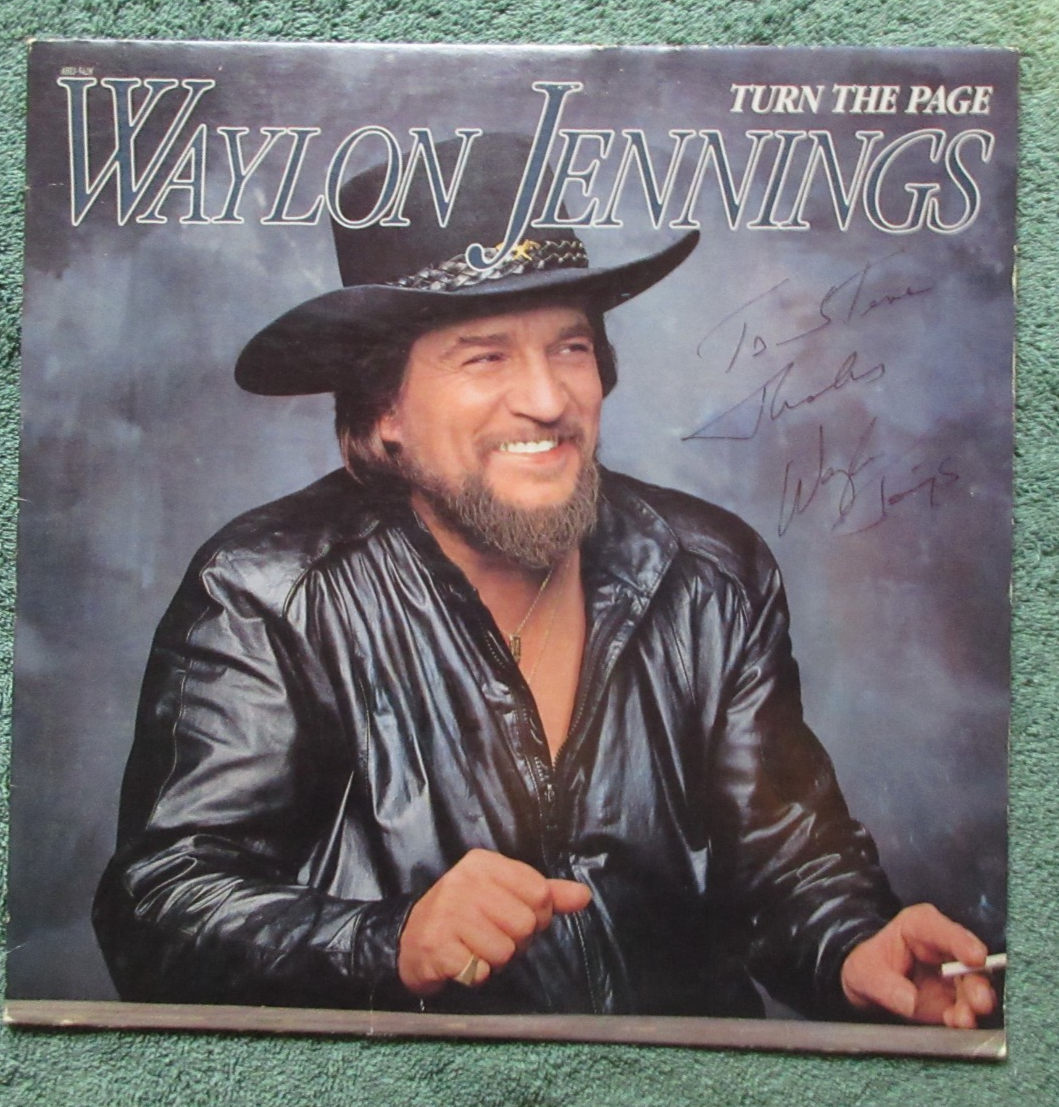  Autographed  Waylon Jennings Vinyl LP  Turn The Page  RCA  AHL1-5428  1985  EX