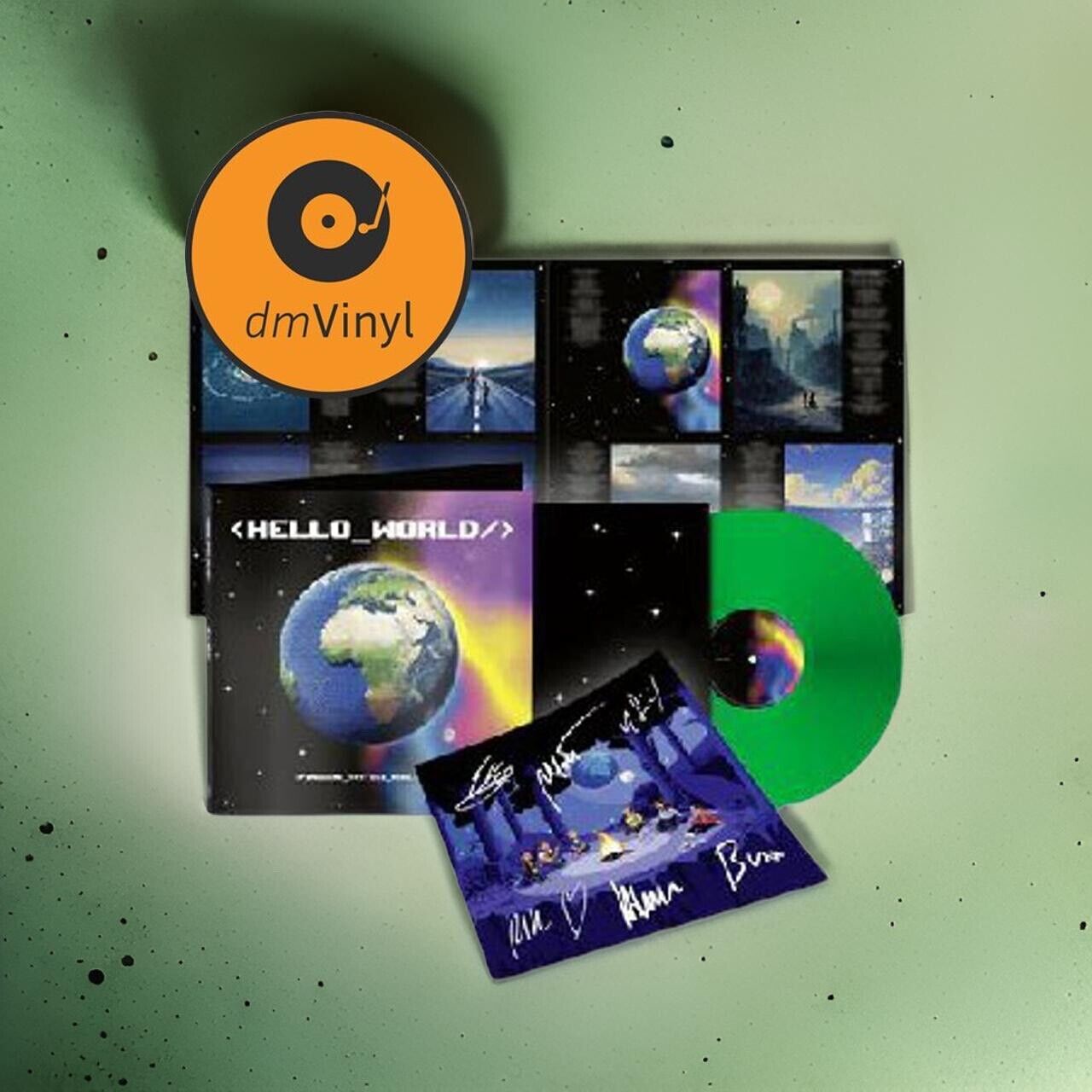 PINGUINI TATTICI NUCLEARI - Hello World  LP Colorato Earth Green Autografato 