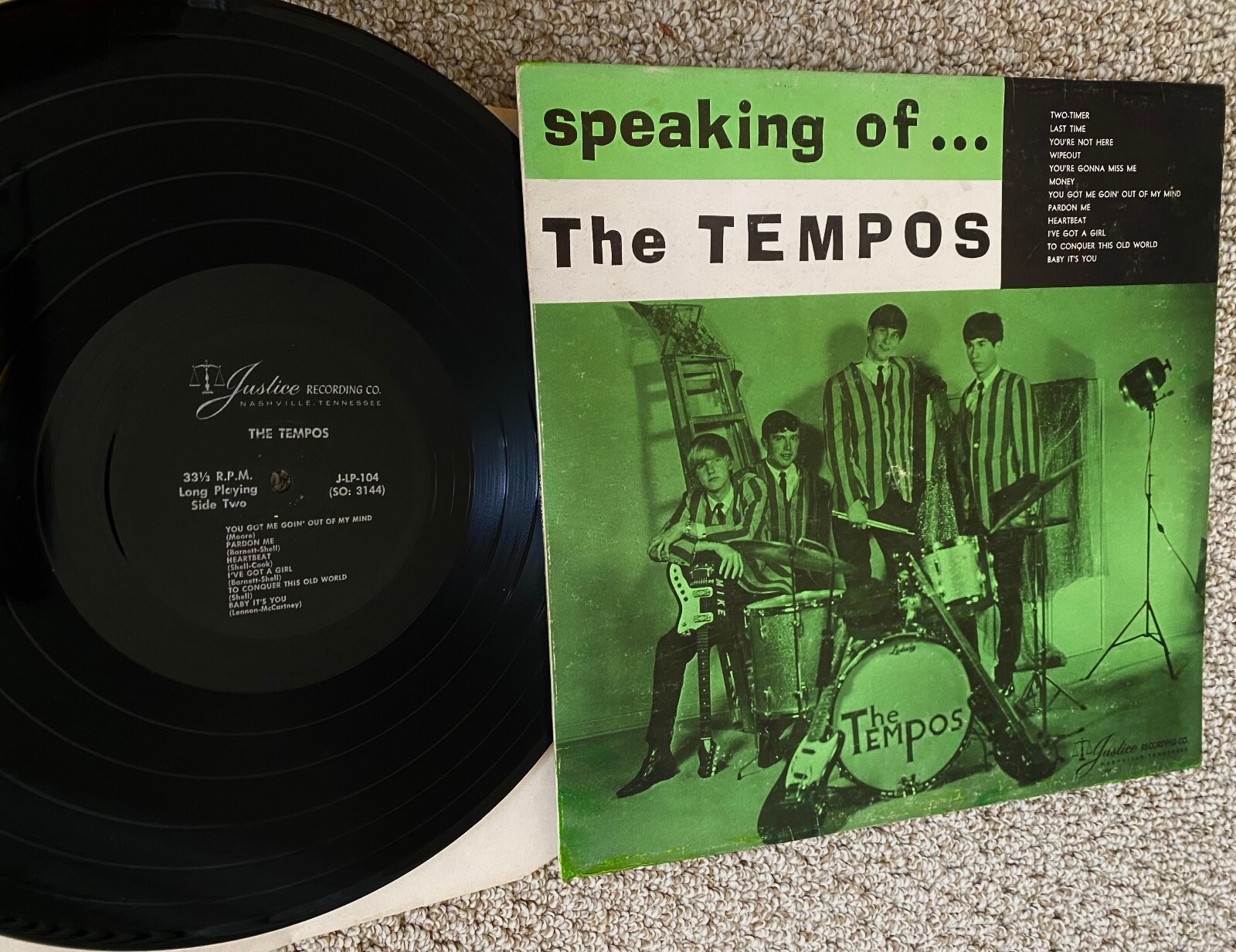 OG  66 THE TEMPOS   NO PSYCH MONSTER  JUSTICE  TEEN GUITARS MOODY GARAGE ROCK LP