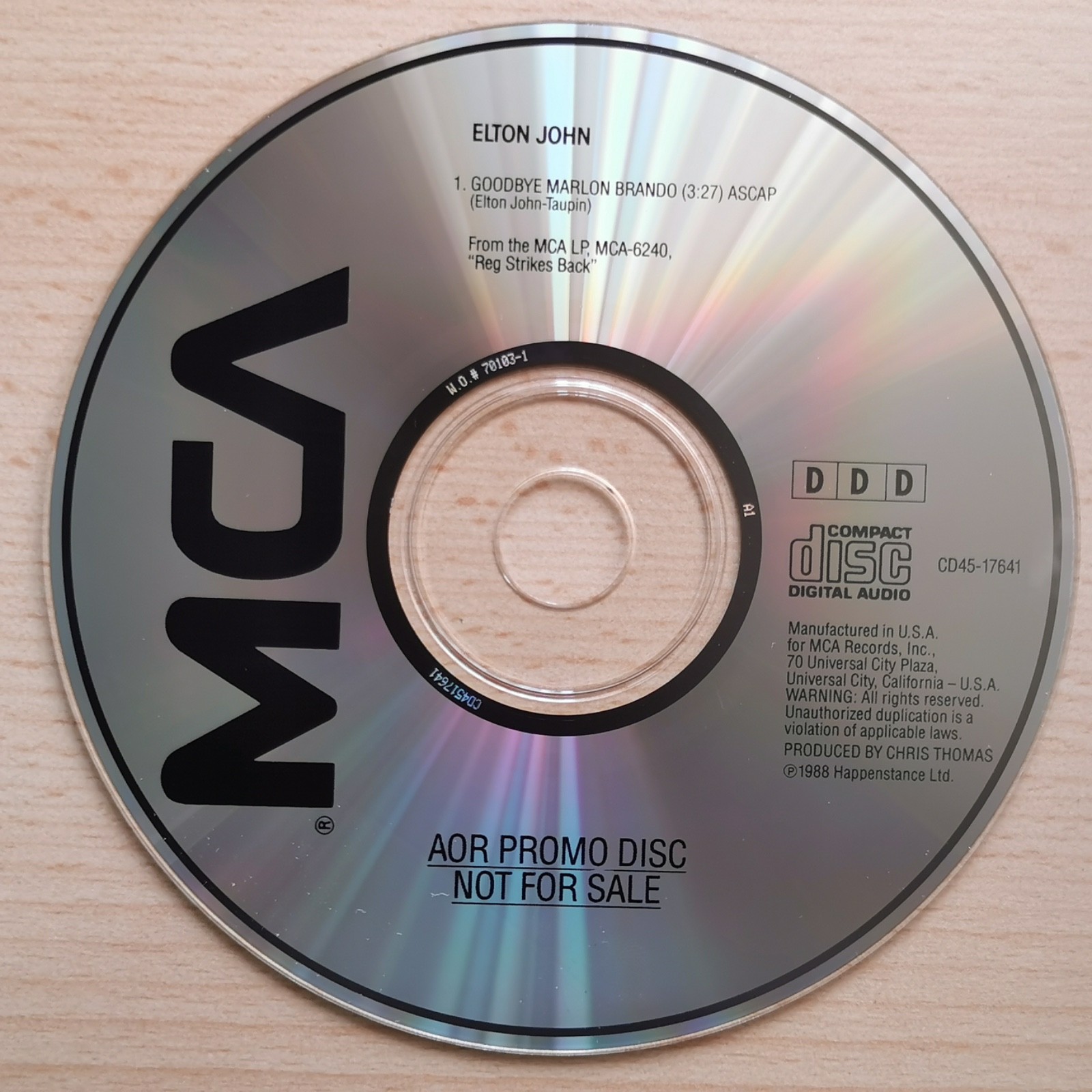 ELTON JOHN     Goodbye Marlon Brando             CD Promo MCA  CD45-17641  1988 