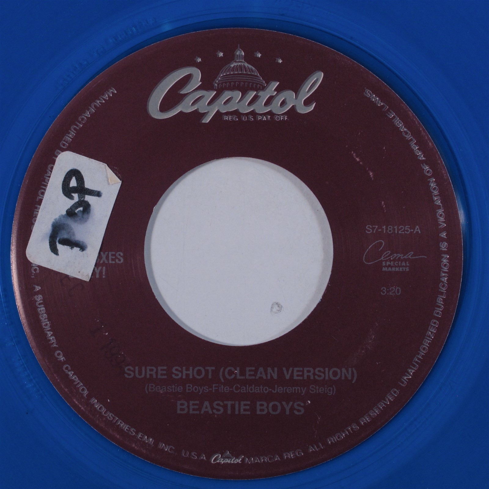 Rap Hip Hop 45 BEASTIE BOYS Sure Shot CAPITOL blue vinyl HEAR e