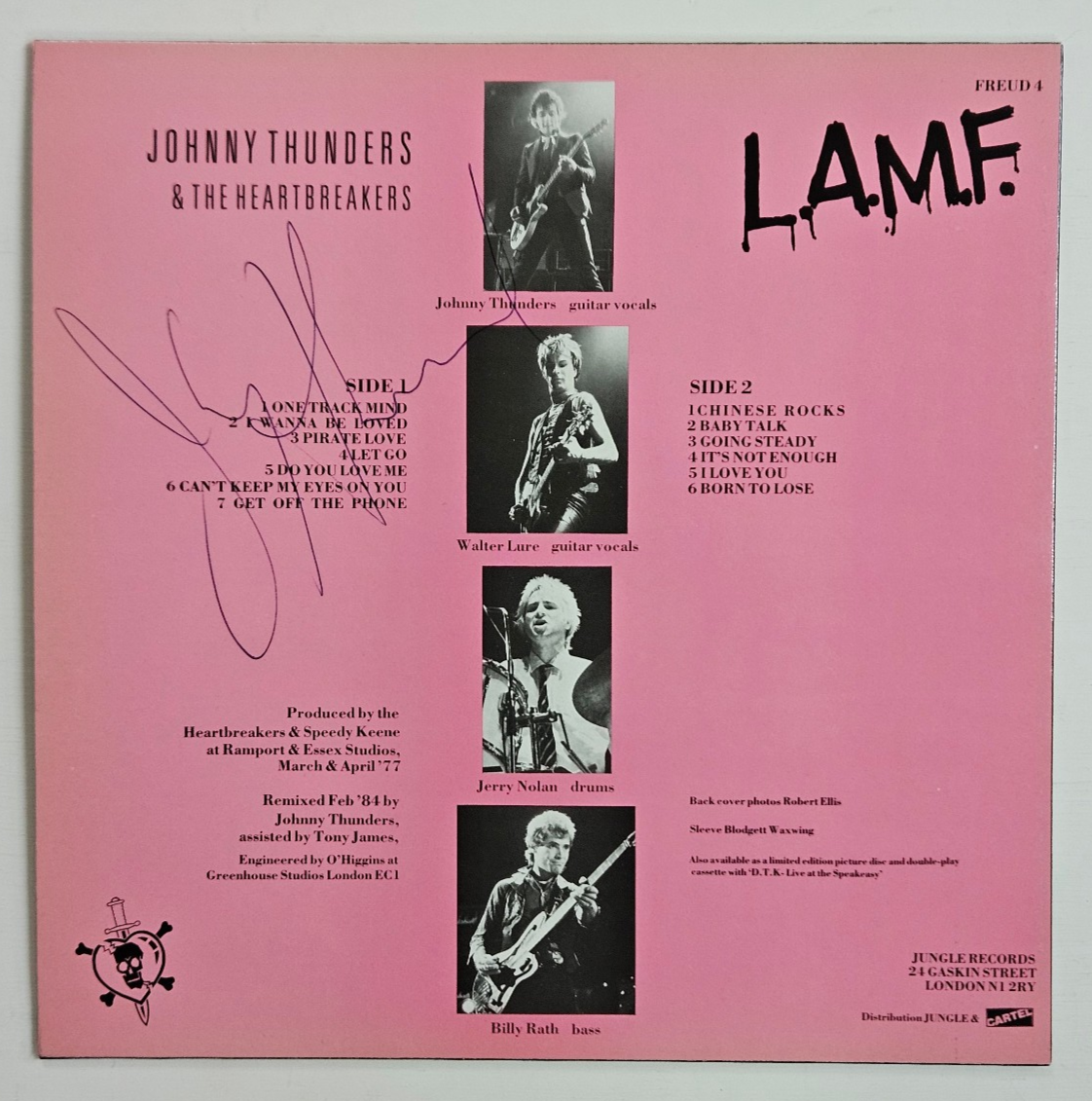 Johnny Thunders   the Heartbreakers AUTOGRAPHED  L.A.M.F Revisited  1984 pink LP