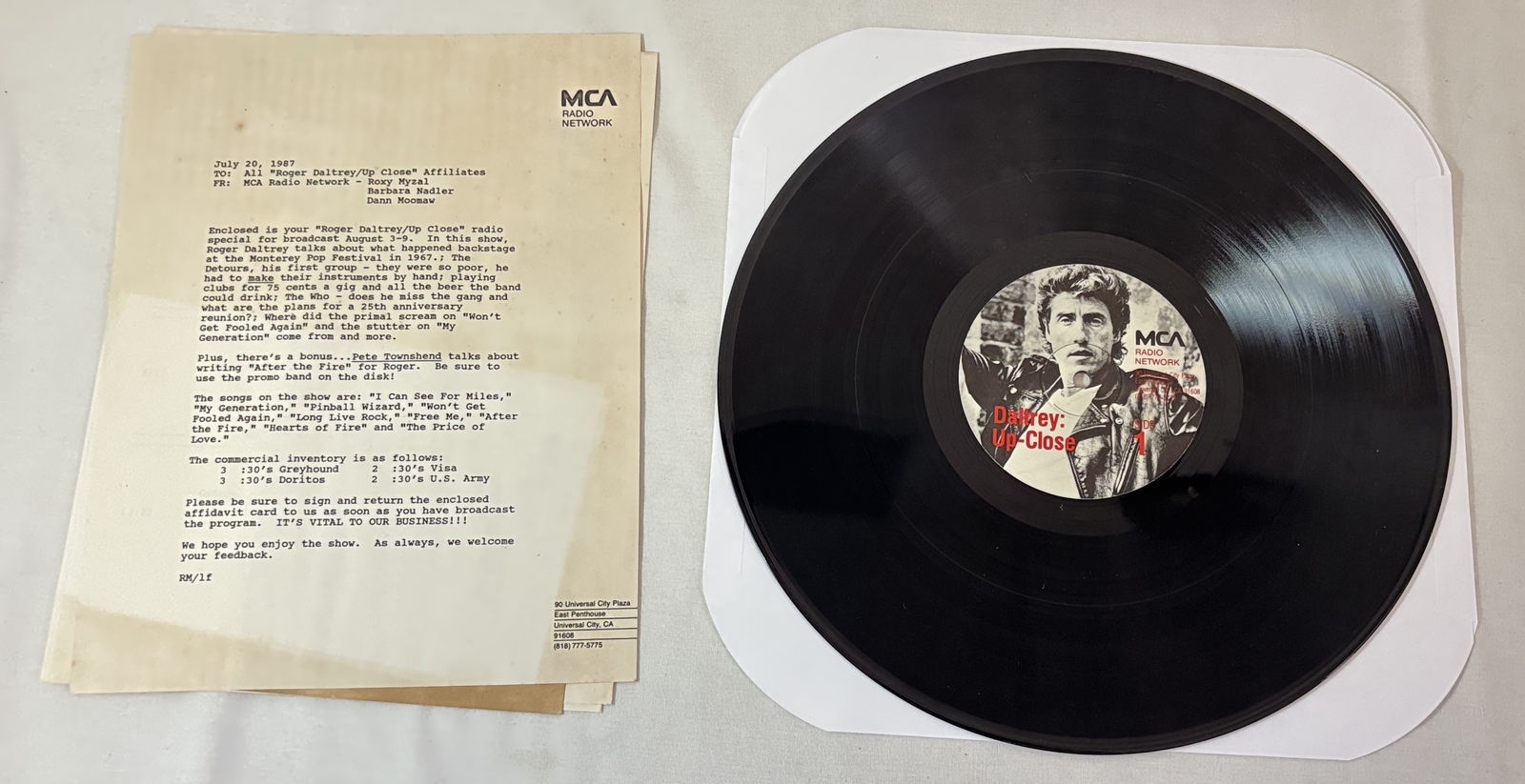 radio show LP   July 20, 1987 MCA Radio Network ROGER DALTRY: UP CLOSE   The Who