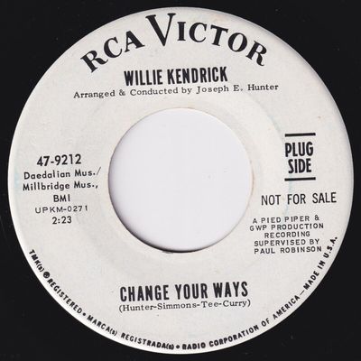 WILLIE KENDRICK Change Your Ways NORTHERN SOUL 45 Whats That On Your Finger HEAR