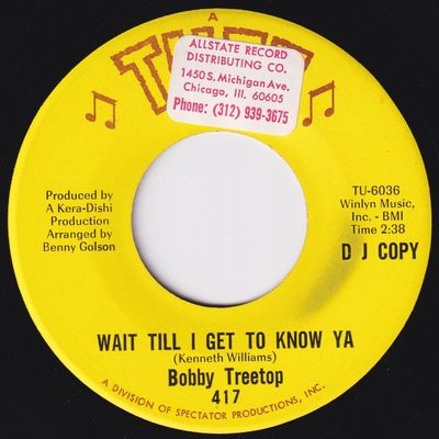 BOBBY TREETOP Wait Till I Get To Know Ya RARE  promo  45 northern soul LISTEN 