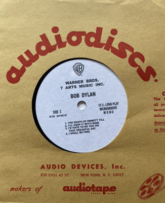 Bob Dylan 7    Acetate Warner Brothers 7 Arts Music 10 Tracks