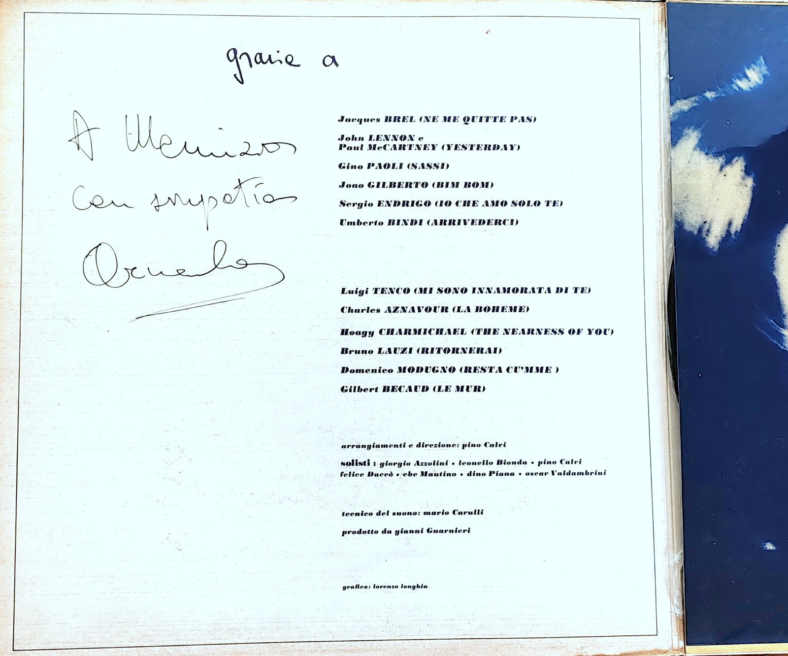 ORNELLA VANONI  LP AUTOGRAFATO I MIEI AMICI CANTAUTORI ANNO  1970 ITALY ARISTON